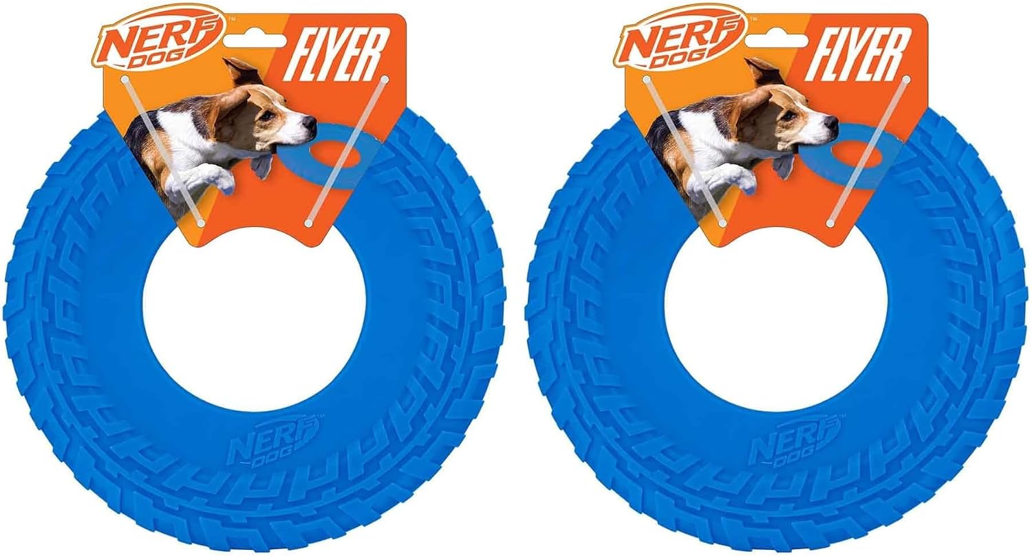 Nerf Dog Tire Flyer Outdoor Dog Toy, 10 Inch Flying Disc Dog Fetch Toy, Rubber Dog Toy for Medium Dogs and Large Dogs, Blue - Image 11