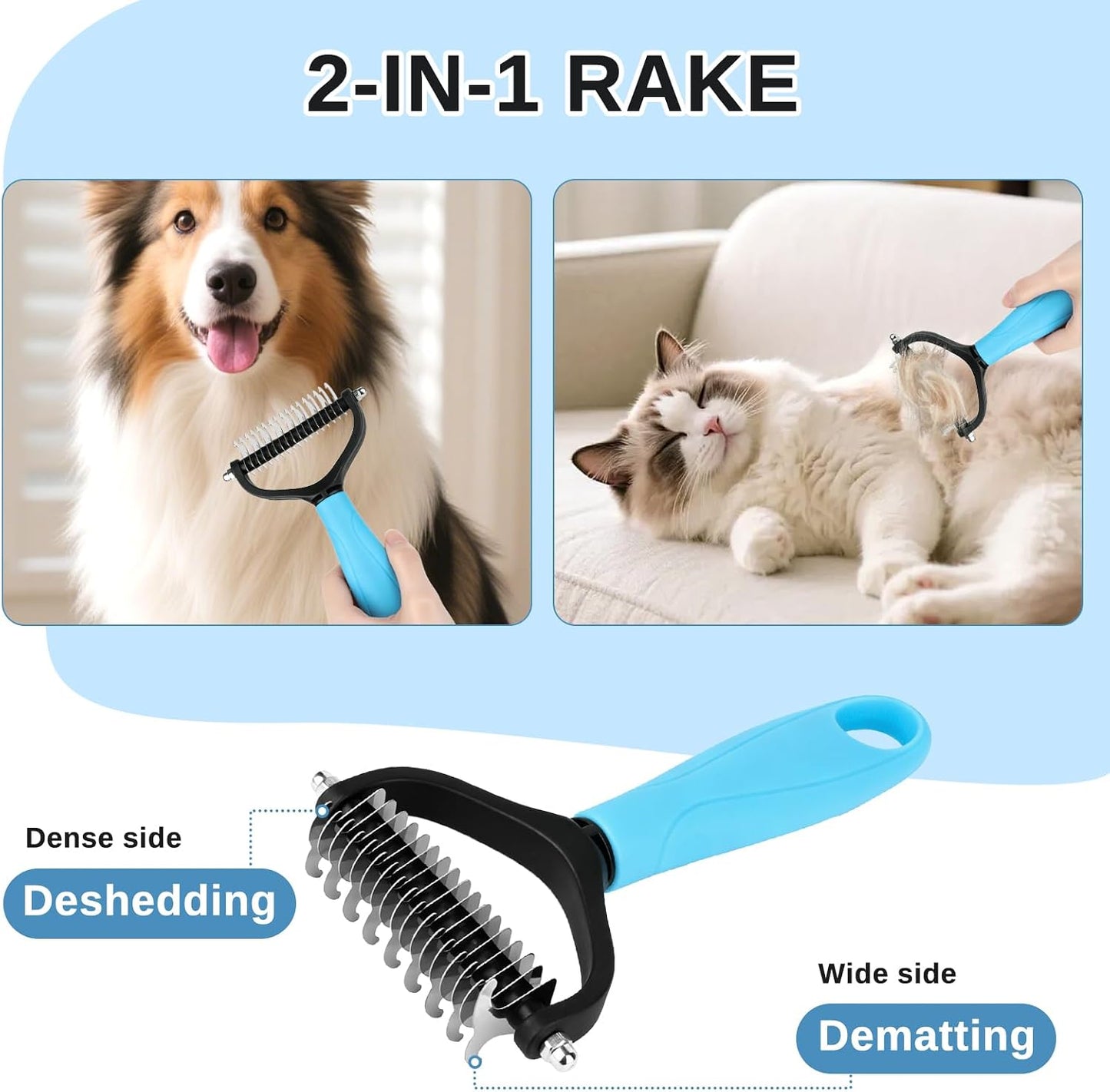 Stainless steel undercoat rake for dogs and cats