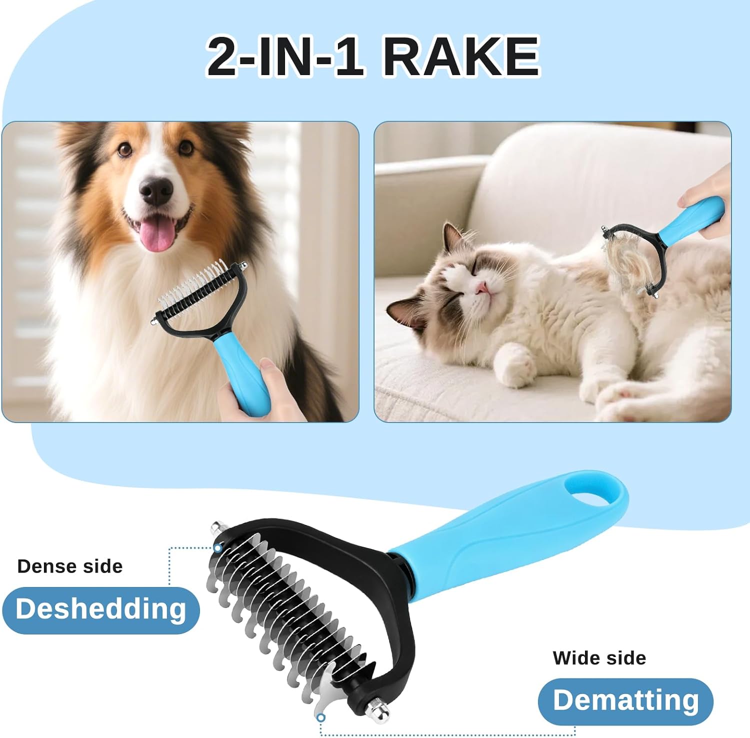 Stainless steel undercoat rake for dogs and cats