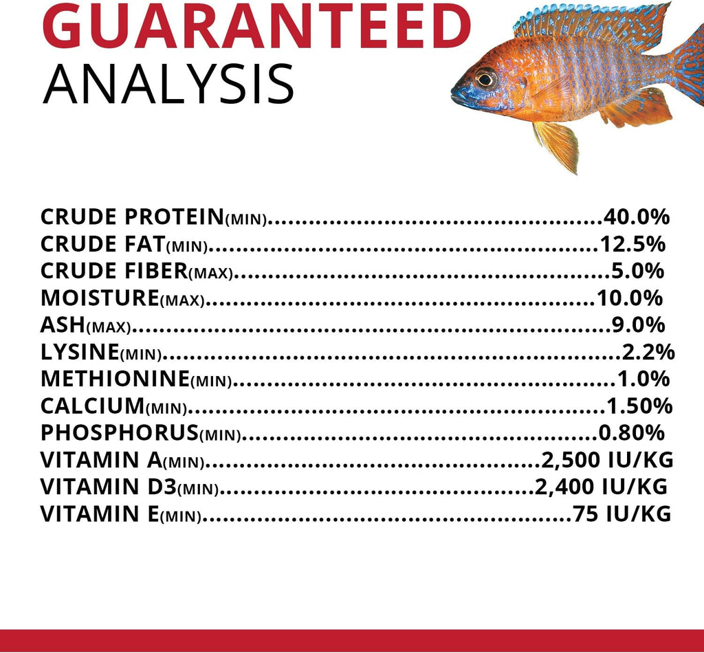 Close up of insect based fish food ingredients list