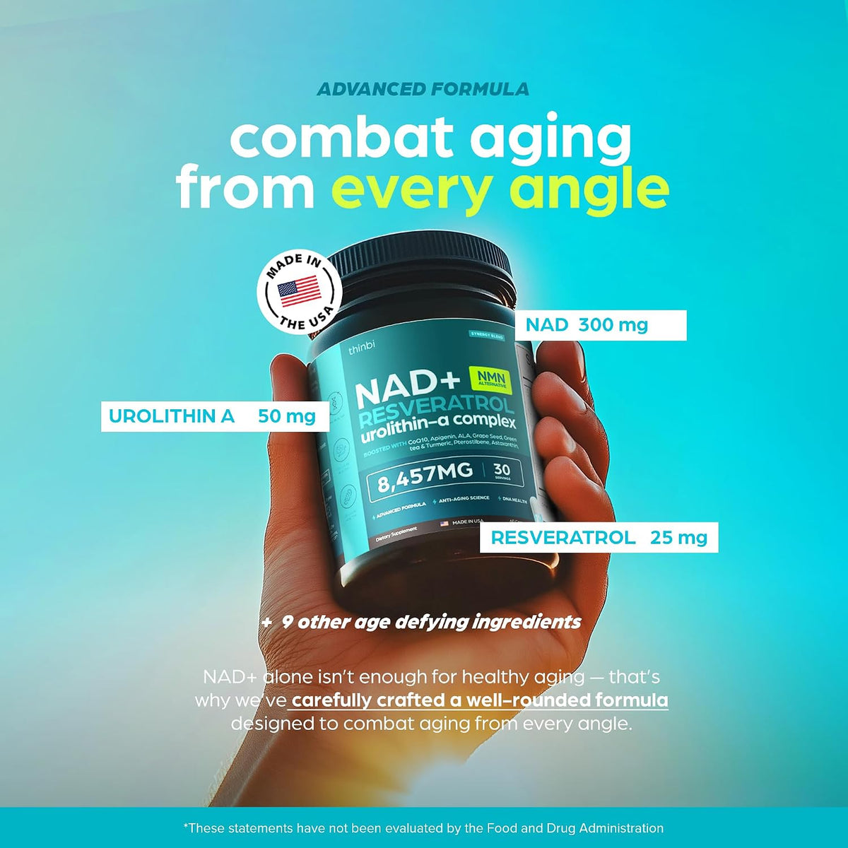 Thinbi Liposomal NAD+ Supplement with Resveratrol & CoQ10, 60 Count - Image 3