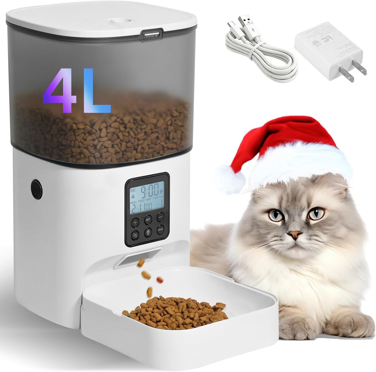Automatic Cat Feeder,4L Timed CatDog Dry Food Dispenser - Image 12