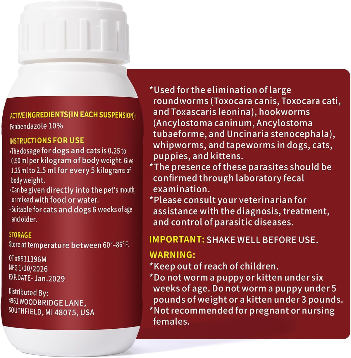 Broad spectrum pet worm treatment liquid with dosing syringe