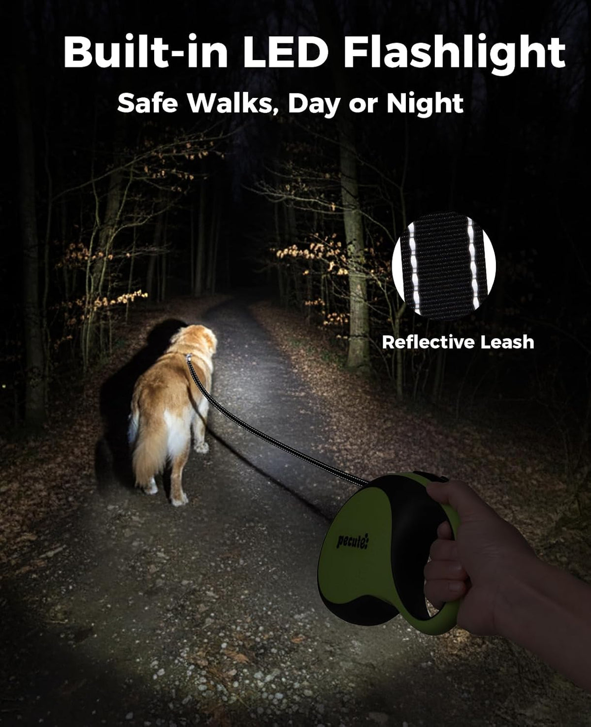Pecute leash one-button brake and lock mechanism