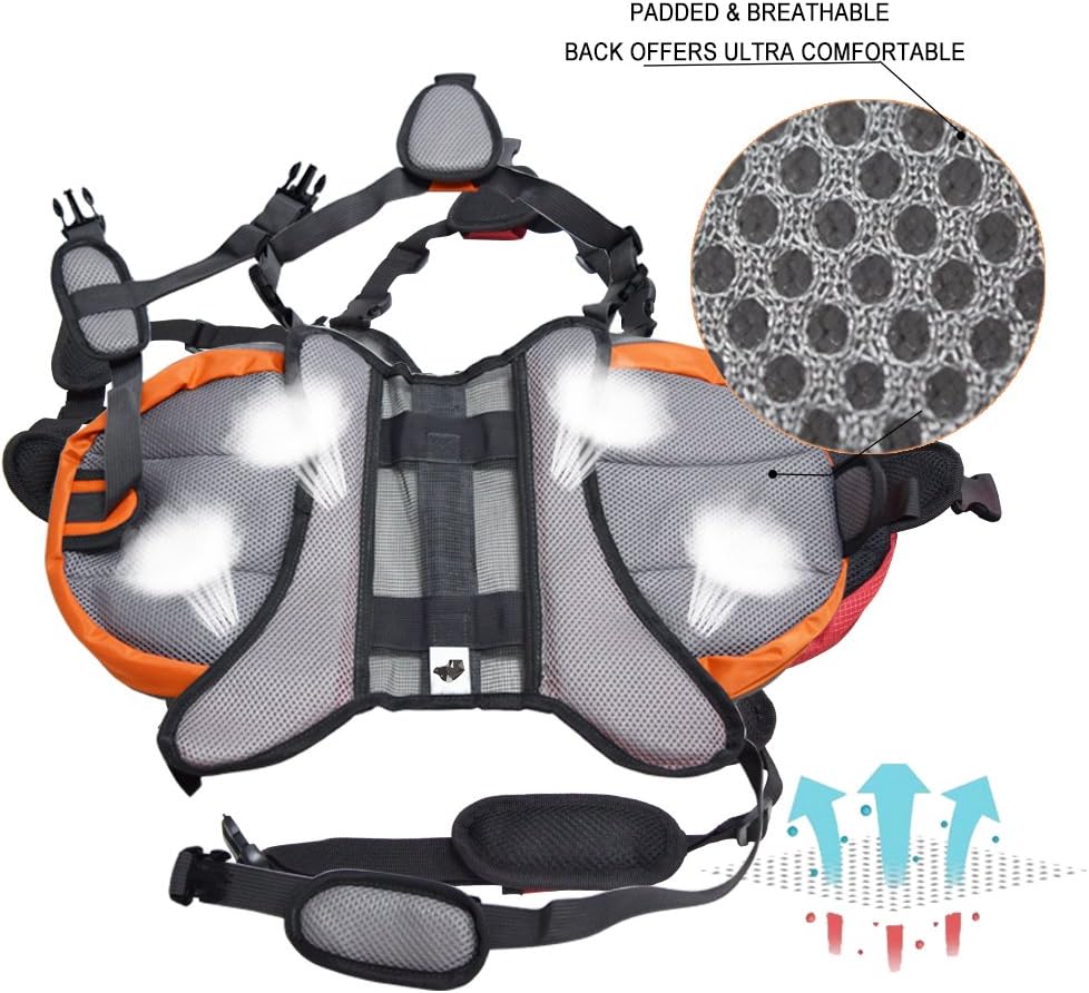 Lifeunion hiking dog pack focusing on the heavy duty top rubber handle