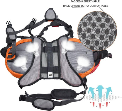 Lifeunion hiking dog pack focusing on the heavy duty top rubber handle