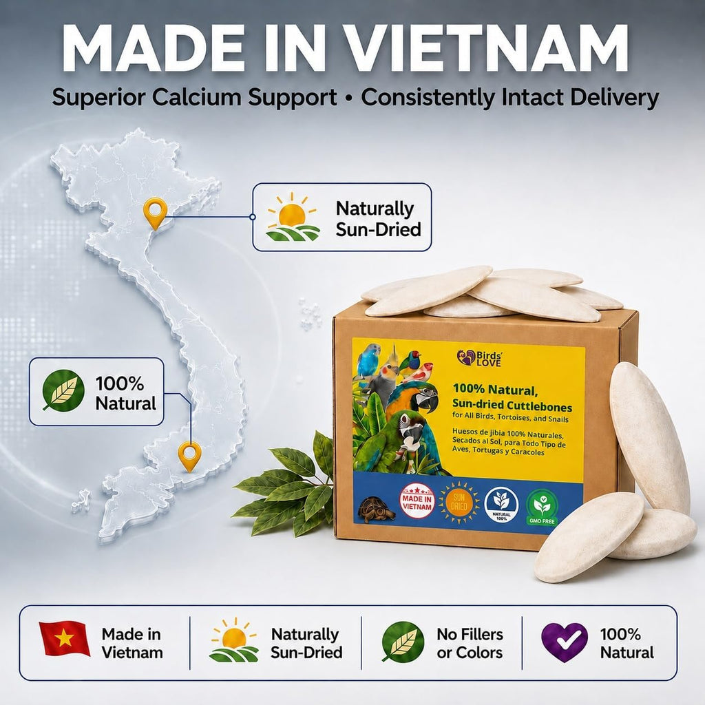 Back of packaging for Birds LOVE natural bird mineral supplement