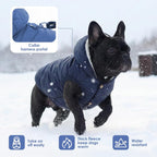 Sawmong dog winter jacket showing elastic leg and bottom edges