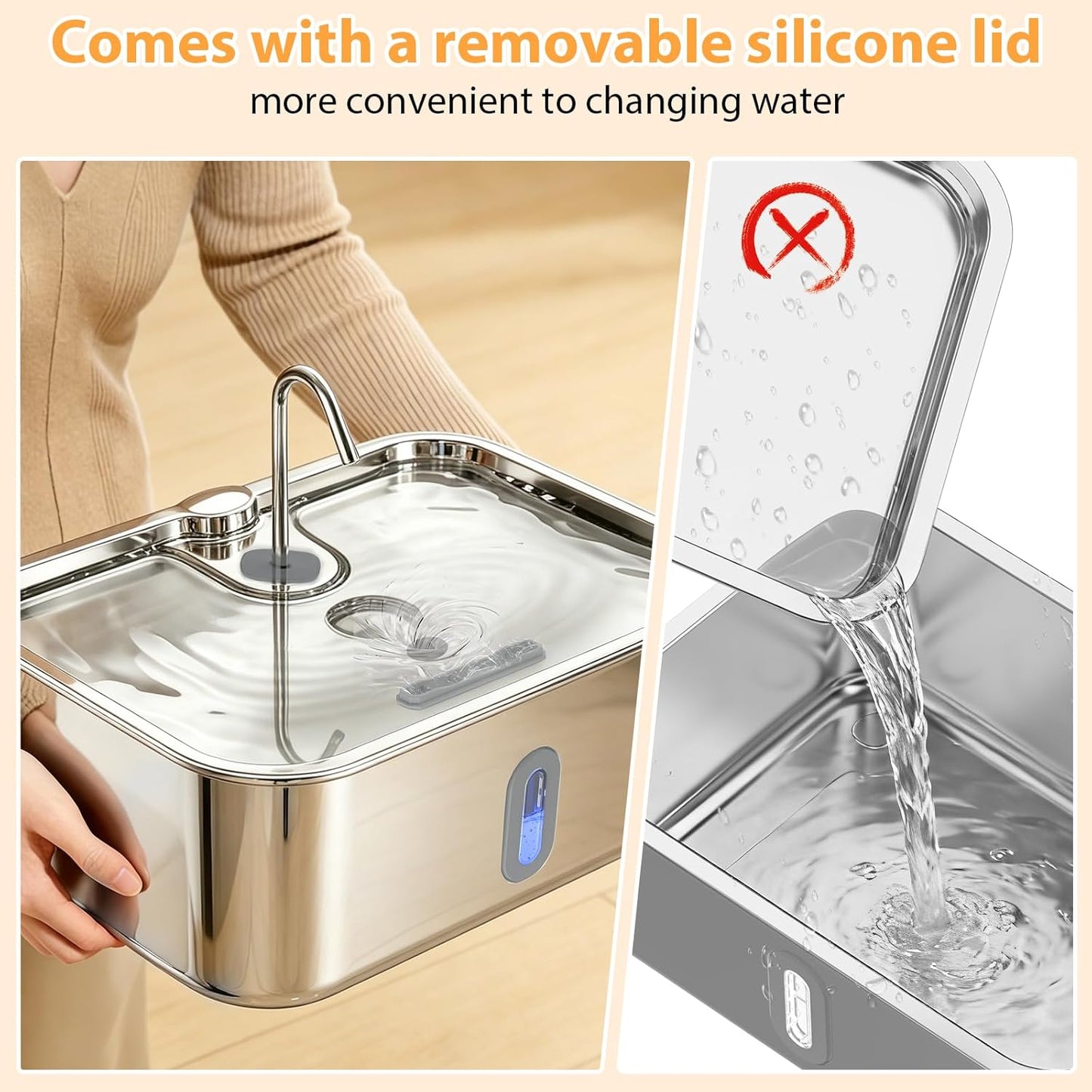 Top view of Sanxuo stainless steel drinking tray for pets