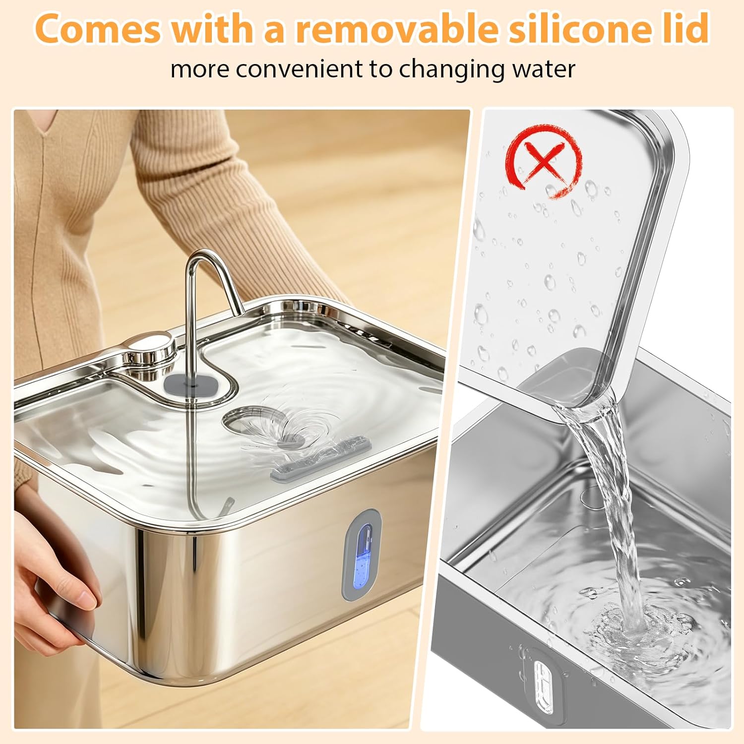 Top view of Sanxuo stainless steel drinking tray for pets