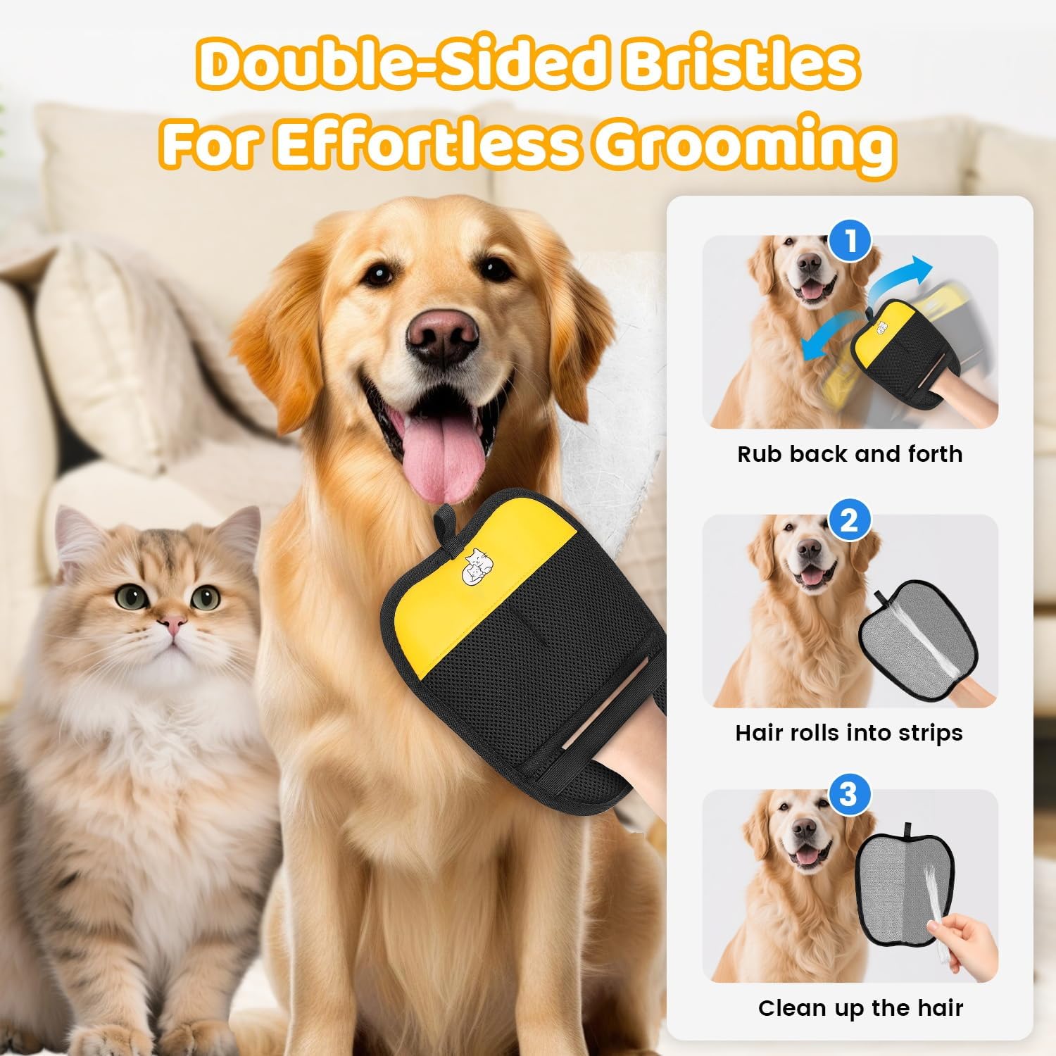 Reusable cat and dog hair remover glove stripping fur from clothing