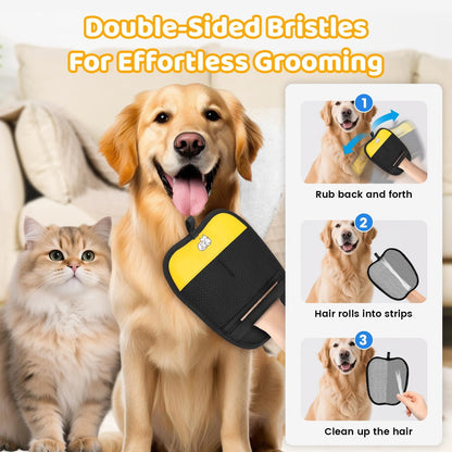 Reusable cat and dog hair remover glove stripping fur from clothing