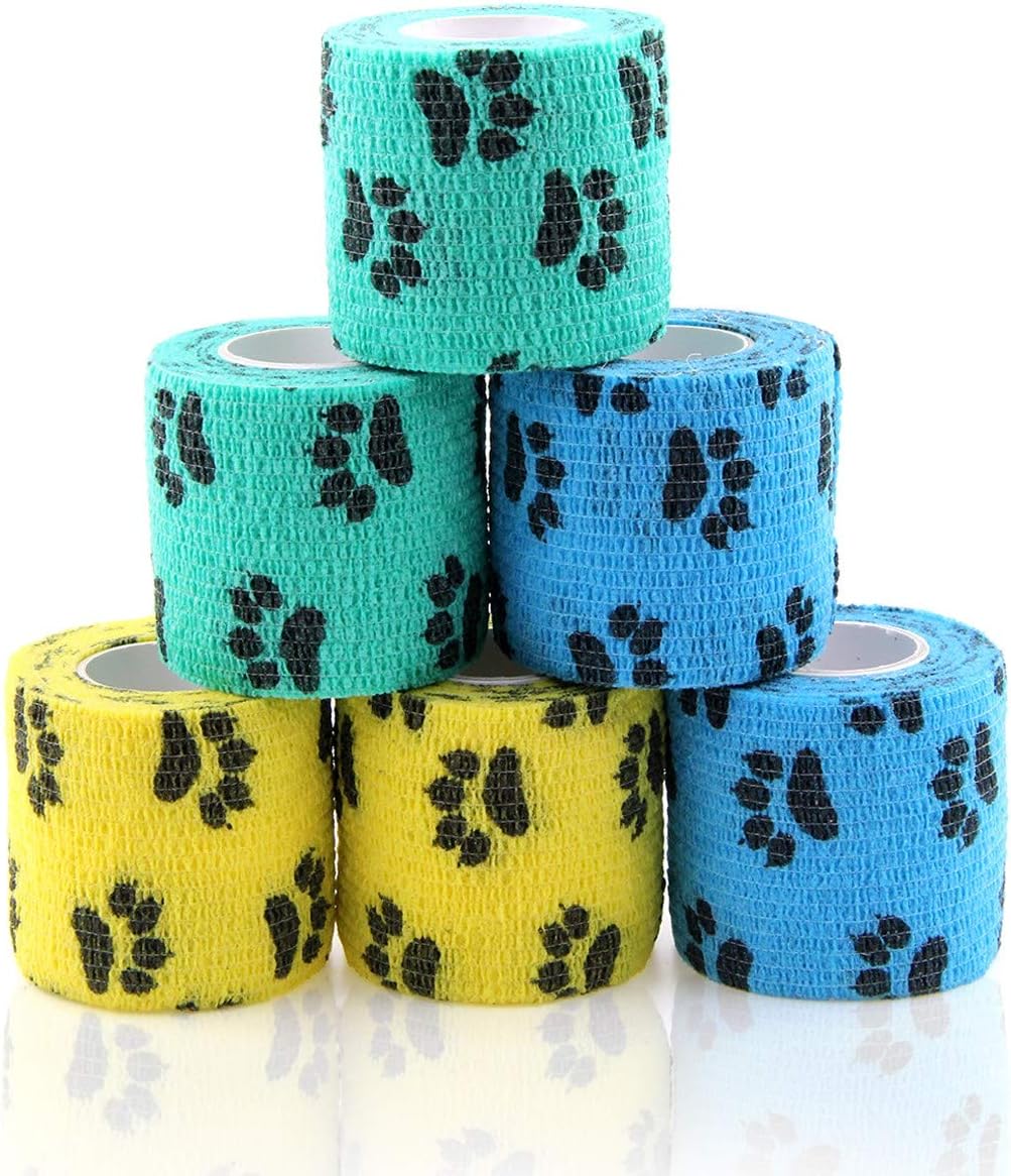 Aupcon Vet Wrap cohesive bandage roll with paw print pattern front view