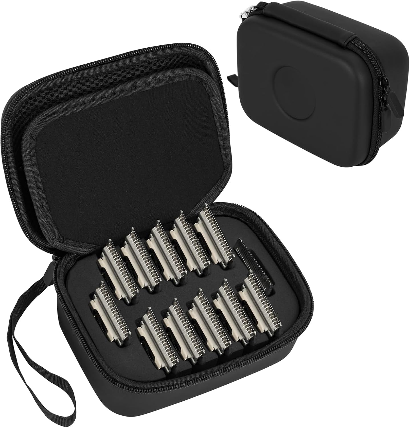TORIBIO hair clipper blade storage case front view showing sleek black hard shell exterior.