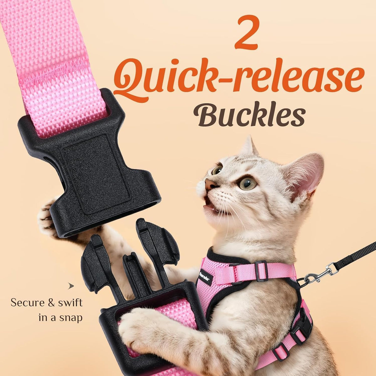 Reflective strip detail on Dooradar cat harness for nighttime visibility