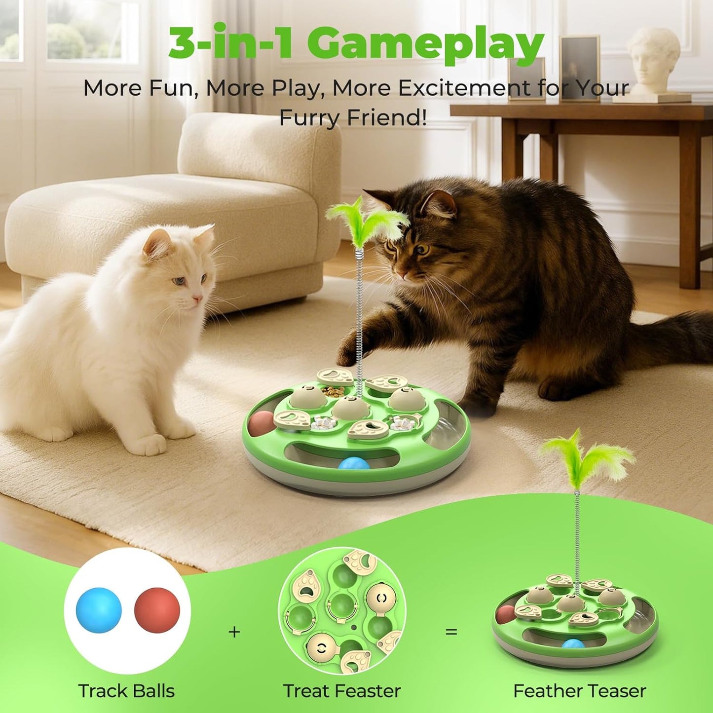 Slow feeder insert compartments loaded with dry cat food kibble for mental stimulation