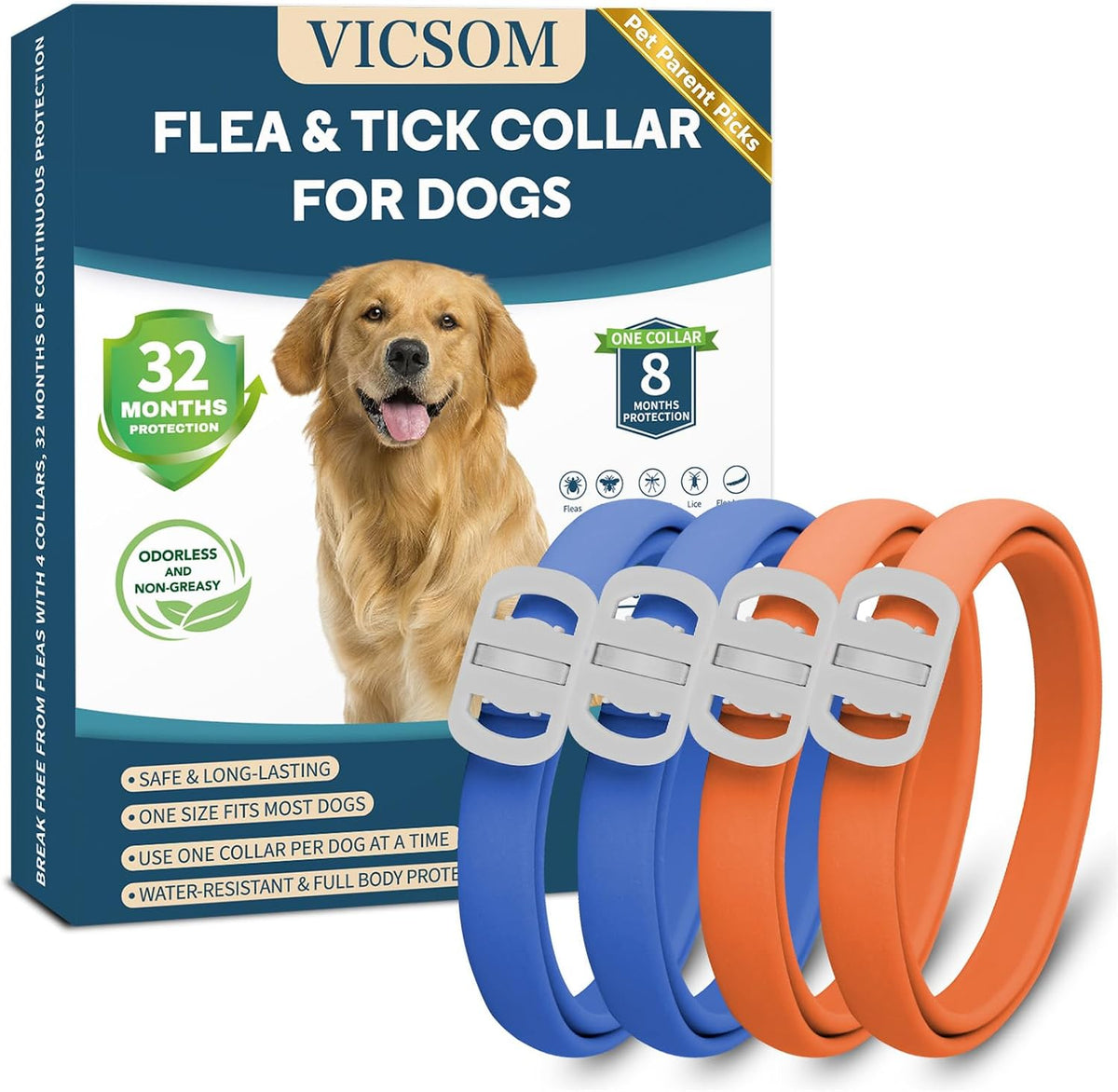 Vicsom Dog Flea and Tick Collar 4 pack front view