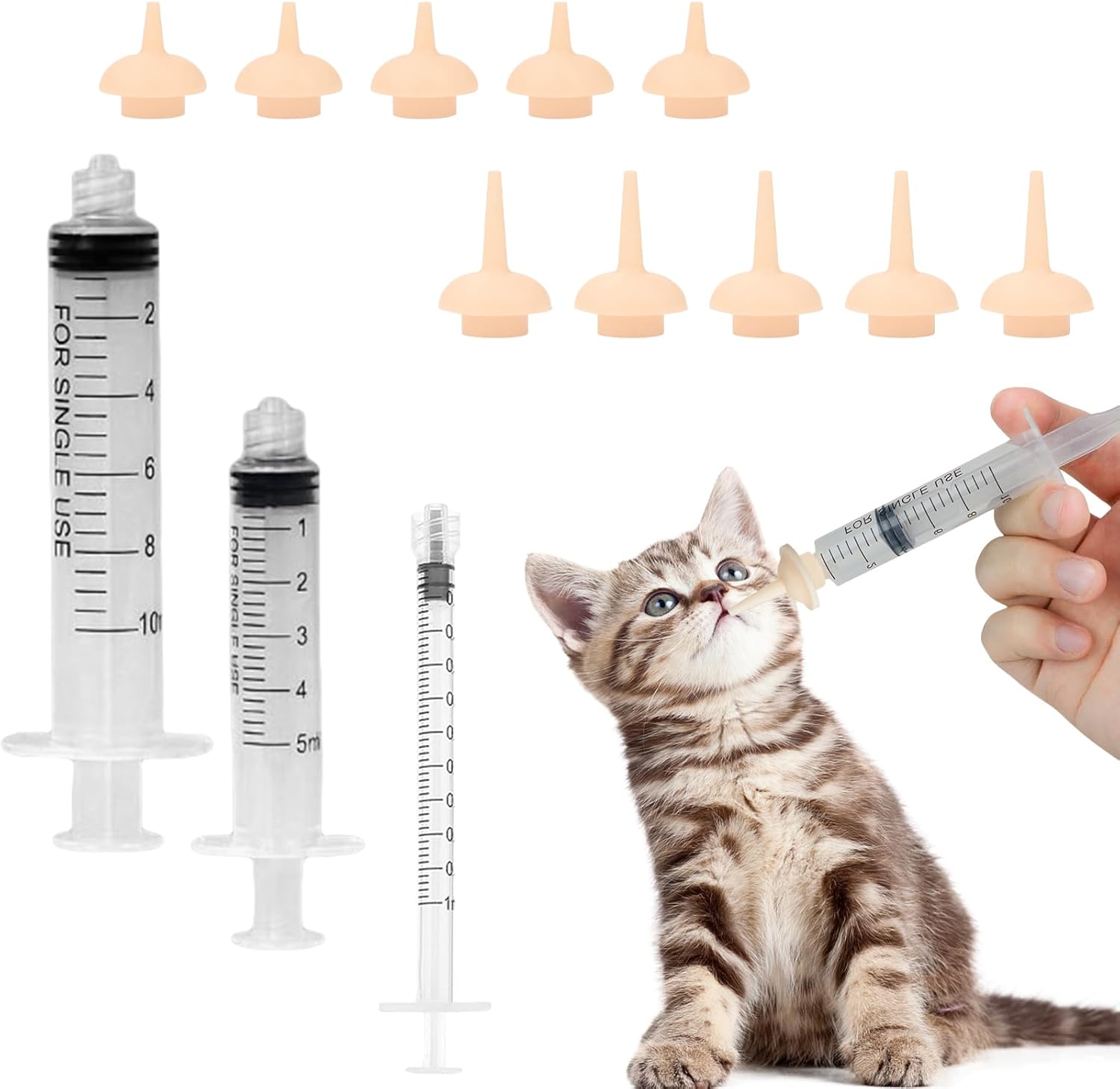 Pet Feeding Syringe with Nipple, Silicone Feeding Tools for Kitten Puppy Feeding Syringe for Newborn Cat Dog Small Animals Rabbits (1ml+3ml+5ml +10ml) - Image 10