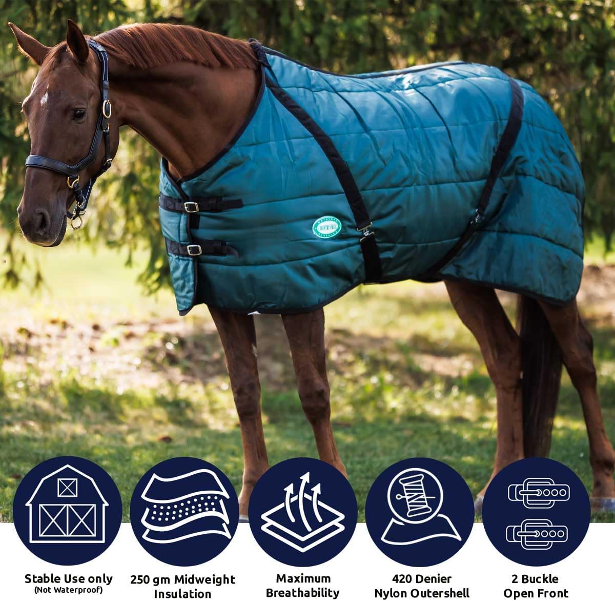 Equestrian stable blanket with protective fleece material at the withers