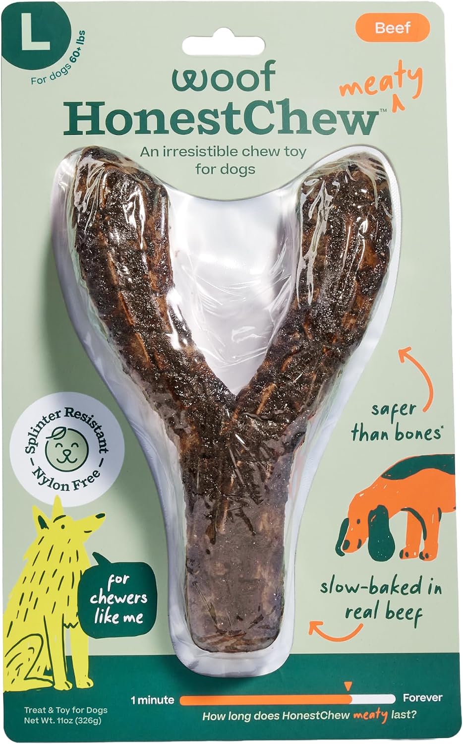 WOOF HonestChew Meaty Dog Toy Y-Gnawt - Durable Dog Chews - Made with Real Beef and Natural, Plant-Based Ingredients - Splinter-Resistant - Safer Than Dog Bones - Medium - Image 10