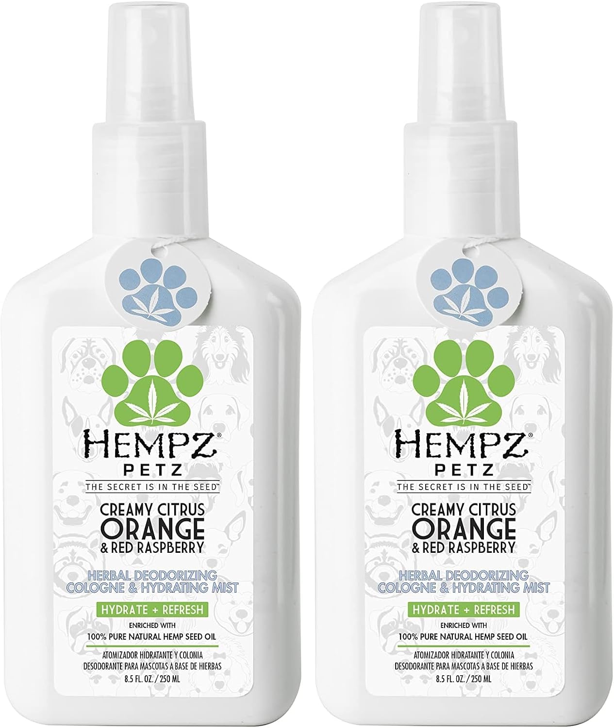 Full packaging view of the USA imported Hempz Petz creamy citrus puppy perfume.