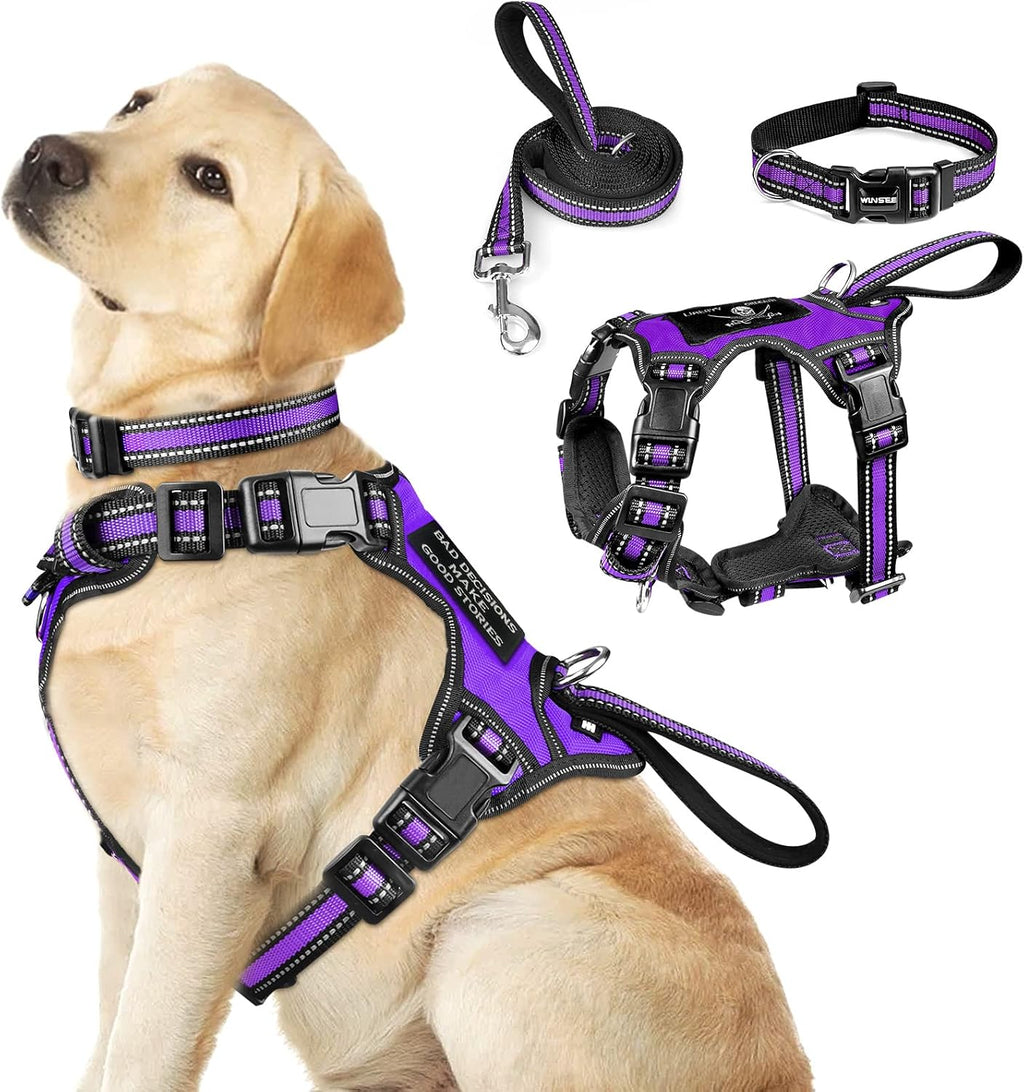 WINSEE Pet Harness Collar and Leash Set, All-in-one Reflective Dog Harness No Pull with Adjustable Buckles for Puppies, Small, Medium, Large, and Extra-Large Dogs (Large, Pink) - Image 13