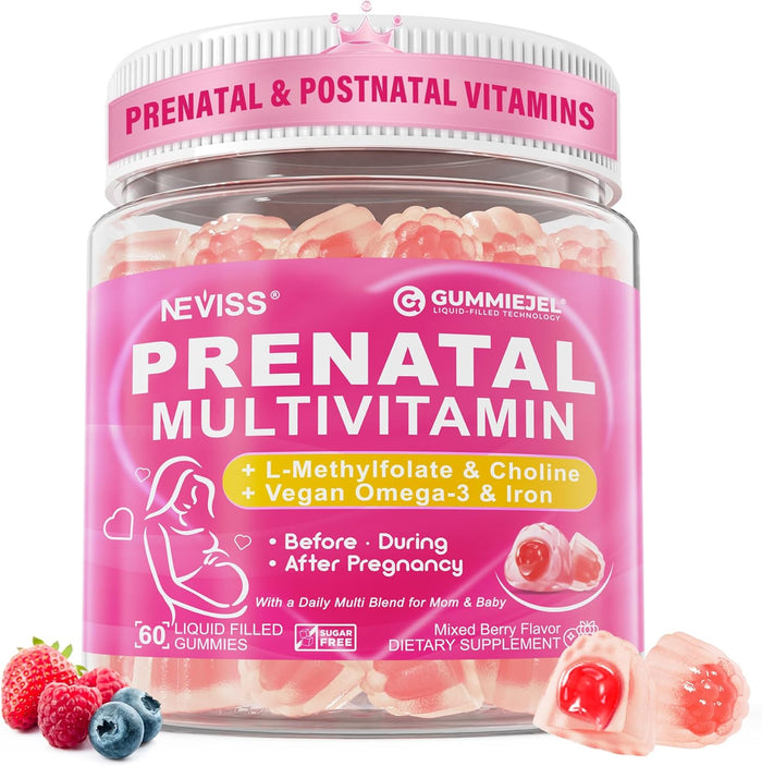 Neviss prenatal multivitamin gummies front view jar