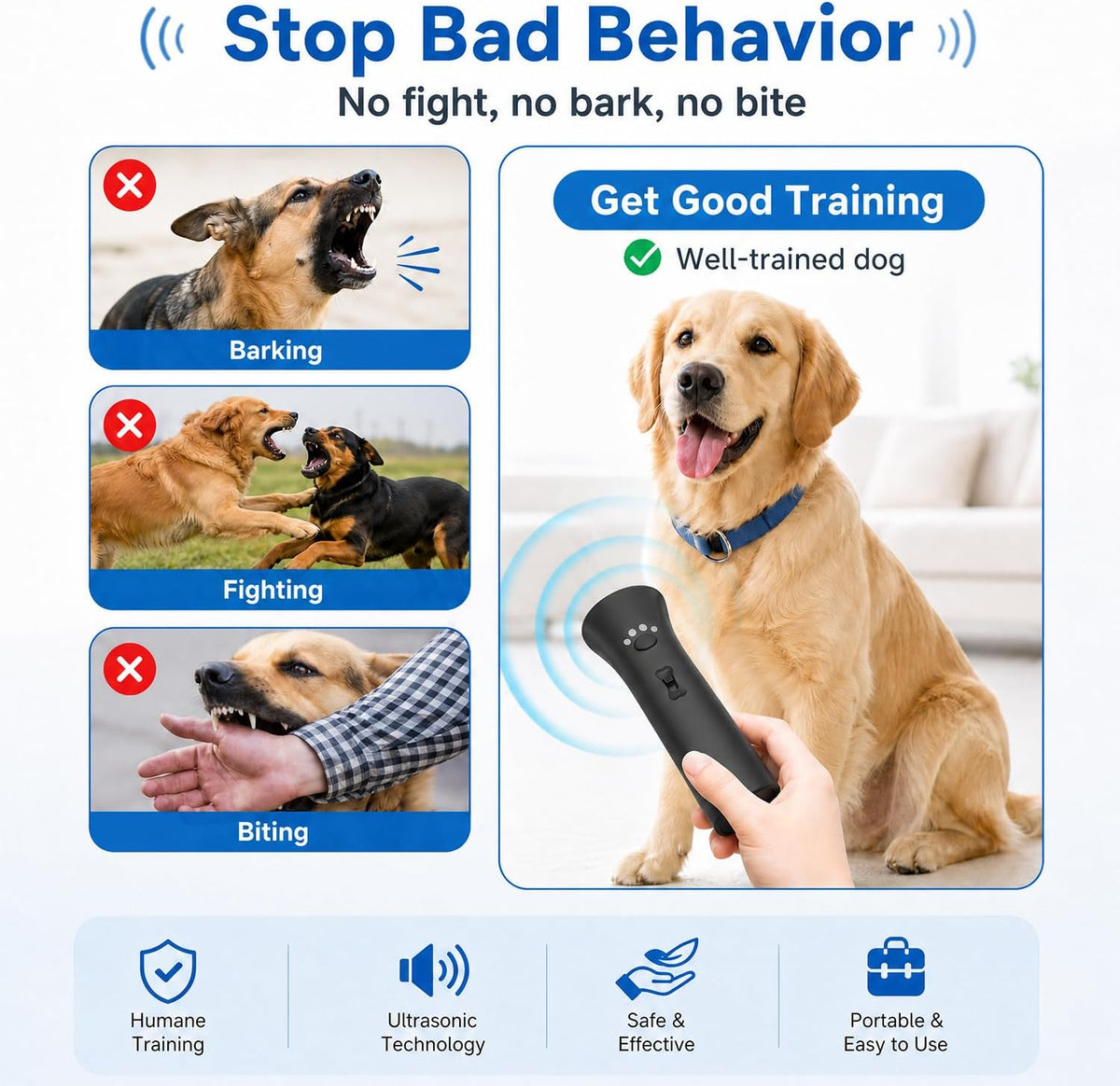 Portable ultrasonic dog repeller for behavioral training
