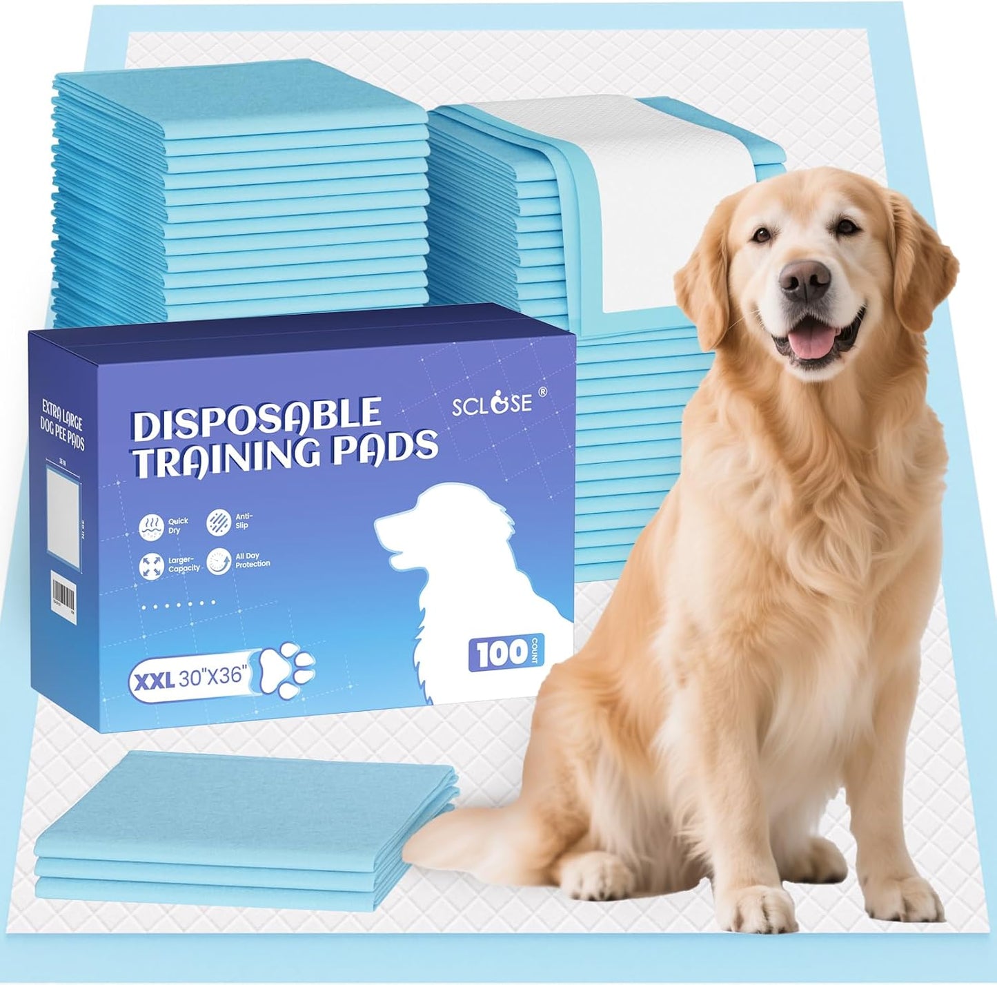 SCLOSE Pee Pads for Dogs Extra Large 30"x36", 50 Count Puppy Pads XXL, Potty Pads for Dogs, Super Absorbent & Leak-Proof, Disposable Training Pads for Puppies, Doggie Pads, Blue - Image 10