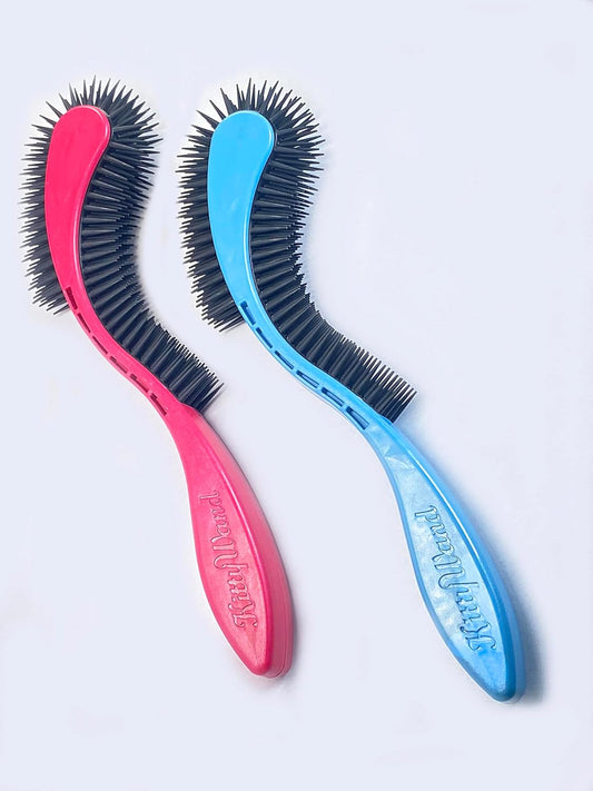 KittyWand blue pet brush slender ergonomic handle close up