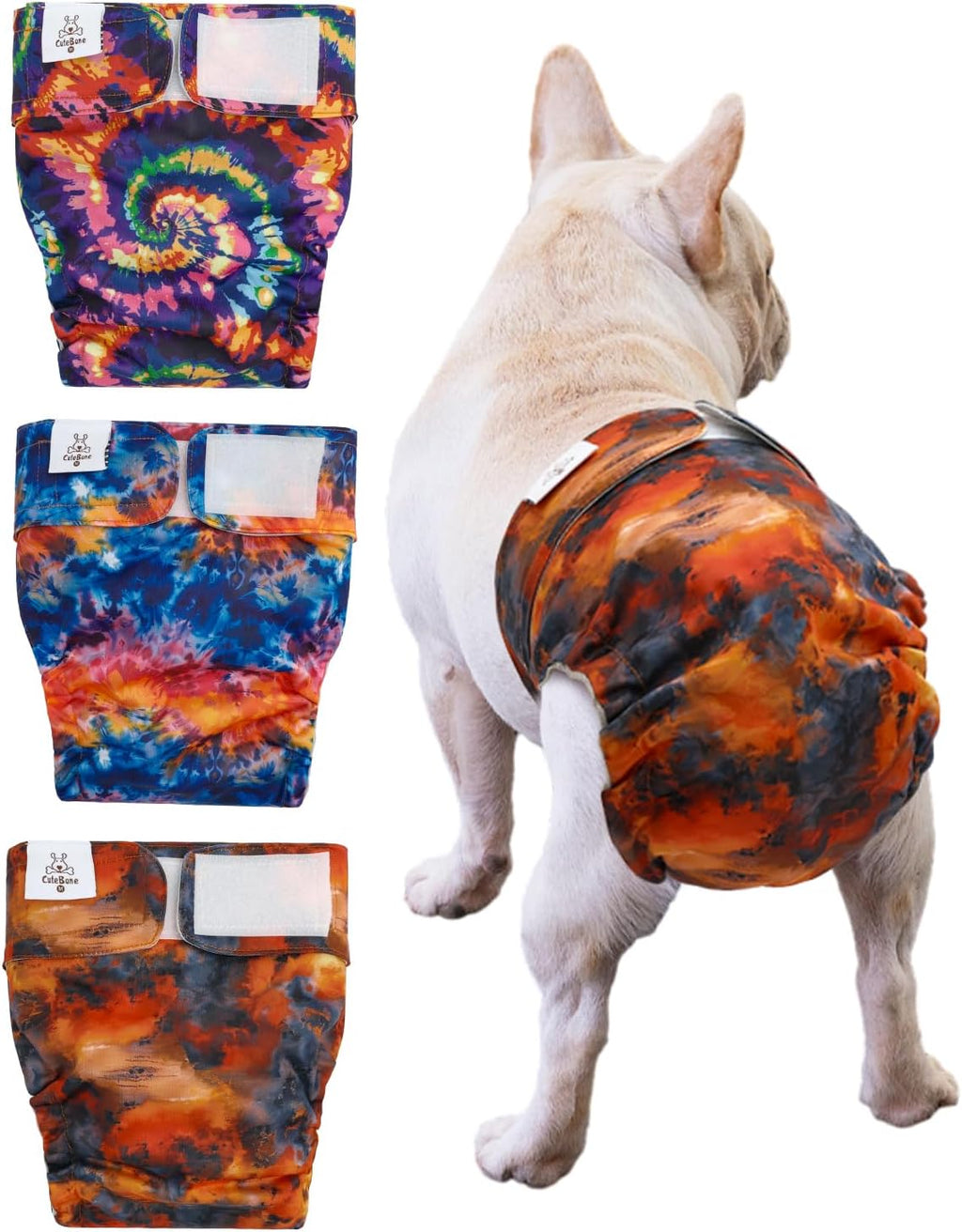 CuteBone Washable Dog Diapers Female No Tail Hole 3 Pack Reusable Doggie Period Training Pants for Docked-Tail Frenchie French Bulldog Boston Terrier Without Tail WWD15M - Image 10