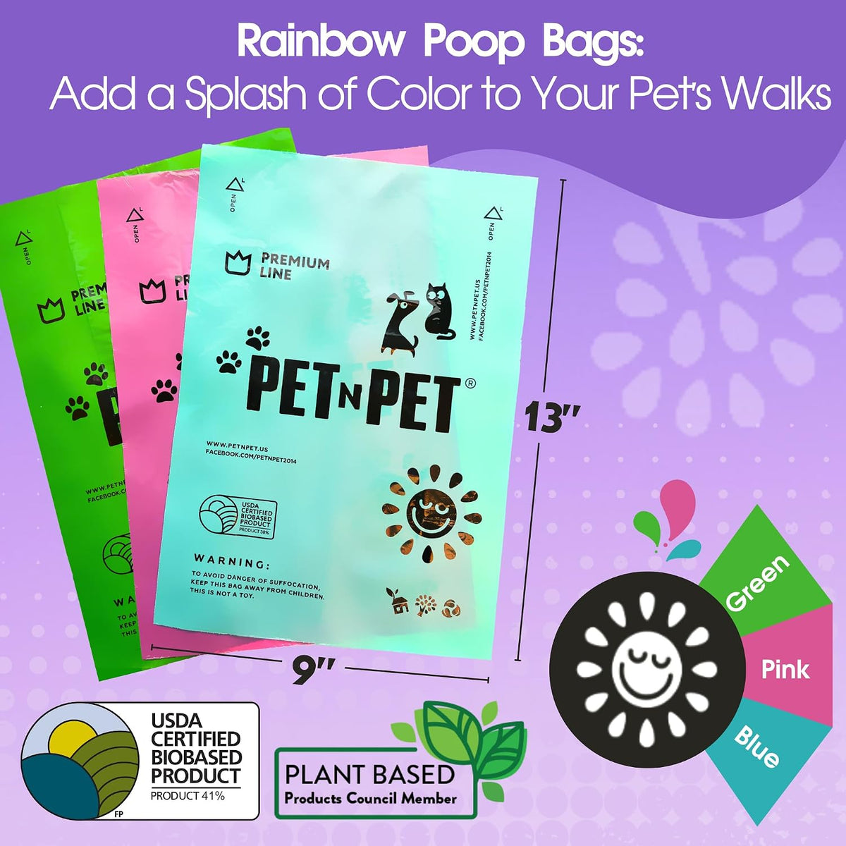Eco friendly plant based dog waste bags refill rolls close up