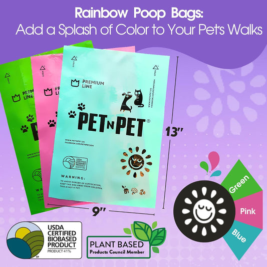 Eco friendly plant based dog waste bags refill rolls close up