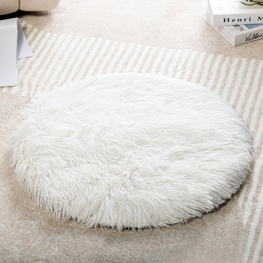 2PCS Round Plush Pet Mat Thin Style Pad Mat for Cats, Small Dogs, Rabbits, Guinea Pigs, Washable Soft Sofa pad, for Crate Cat Tree Tower Window Perch (White, Small (15.8inch) - 2pcs) - Image 11