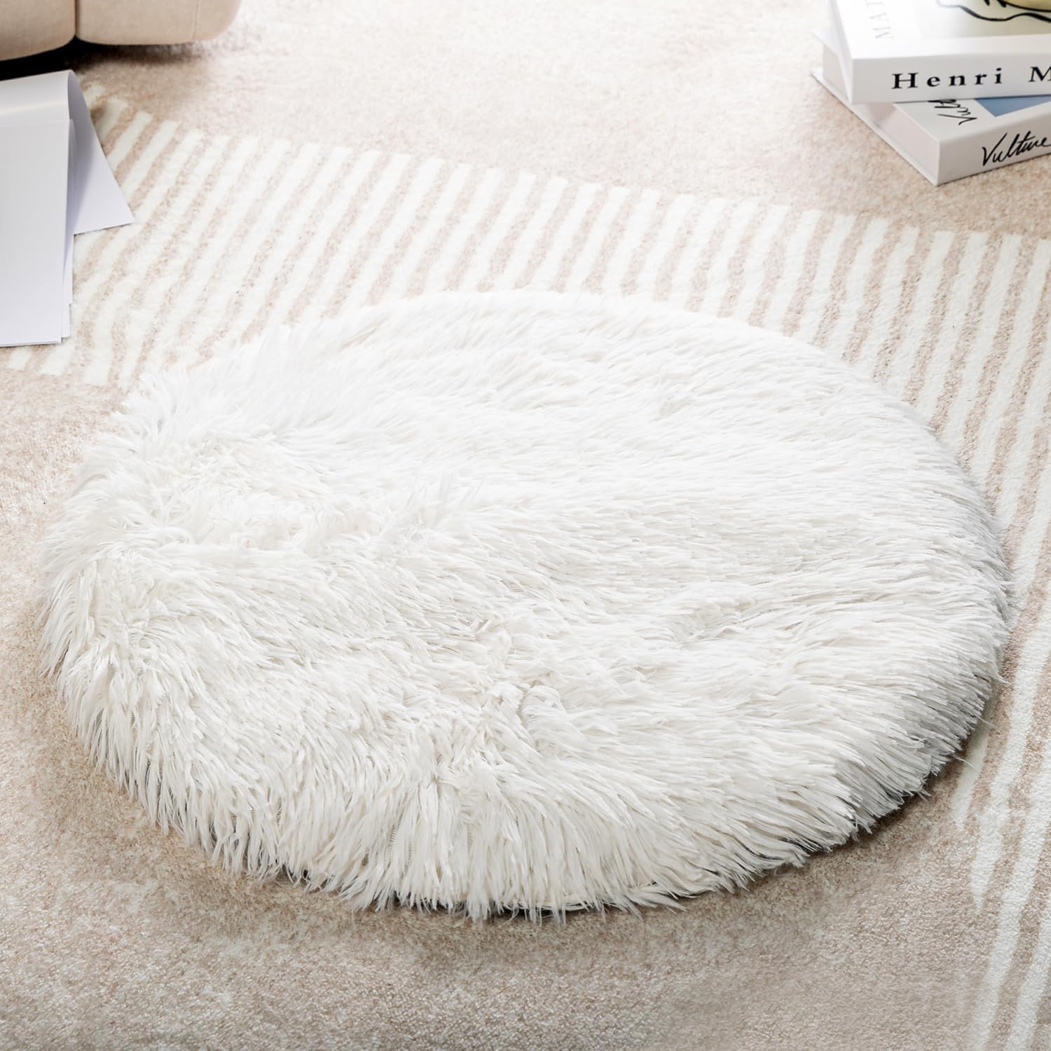 2PCS Round Plush Pet Mat Thin Style Pad Mat for Cats, Small Dogs, Rabbits, Guinea Pigs, Washable Soft Sofa pad, for Crate Cat Tree Tower Window Perch (White, Small (15.8inch) - 2pcs) - Image 11