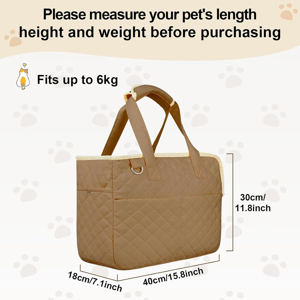 Foldable pet tote bag showing interior padding and removable mat