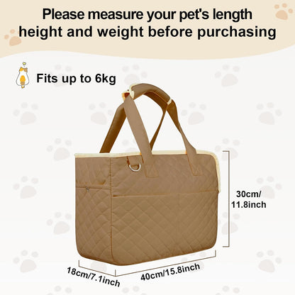 Foldable pet tote bag showing interior padding and removable mat