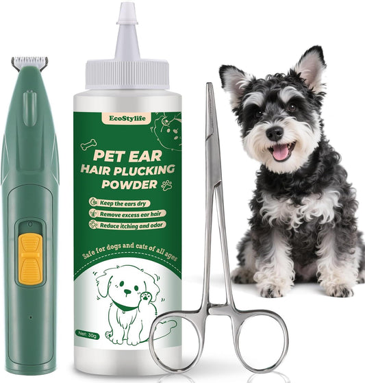 EcoStylife dog ear hair removal kit with powder and tools