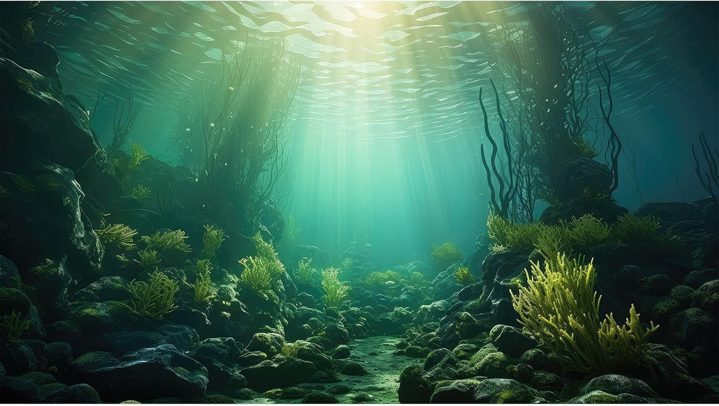 Aquarium Background Underwater Grass Leaves with Stone Aquarium Backdrop Vivid and Fresh Green Aquatic Plant Stone River Bed and Lake Fish Tank Background Decor Vinyl 48x18in - Image 11