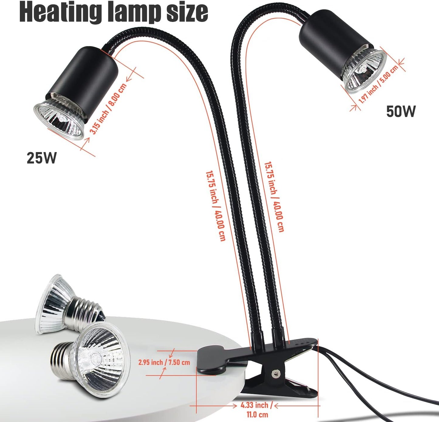 TFNN premium reptile heating lamp highlighting the heavy duty anti slip mounting clamp.