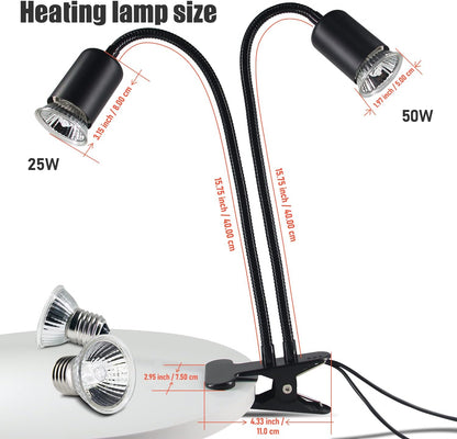TFNN premium reptile heating lamp highlighting the heavy duty anti slip mounting clamp.