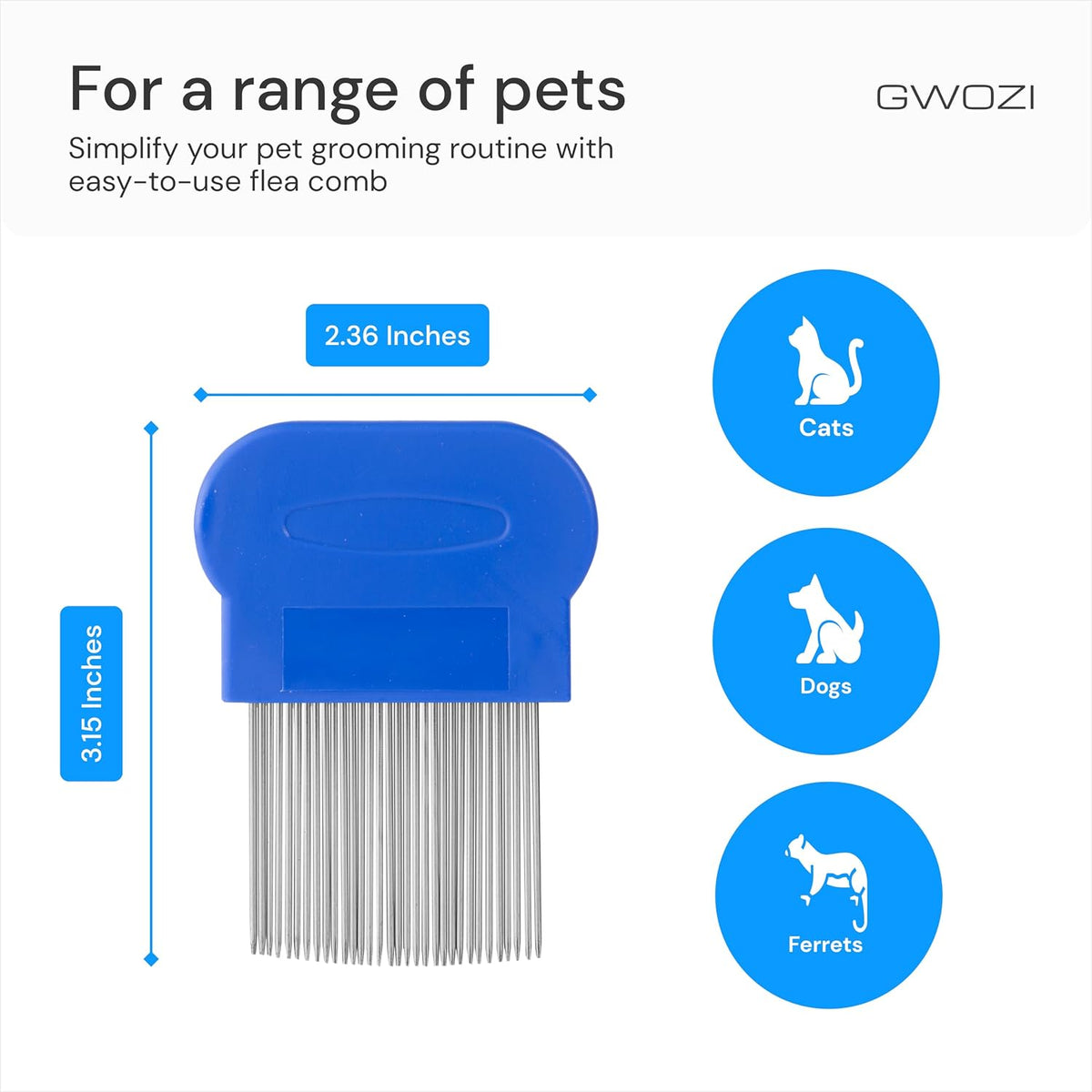 Three pieces of pet anti tick combs arranged on a neutral background.