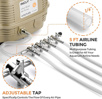 Incly 7W aquarium oxygen pump connected to multiple sponge filters