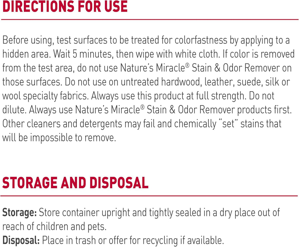 Nature's Miracle cat urine remover product label details