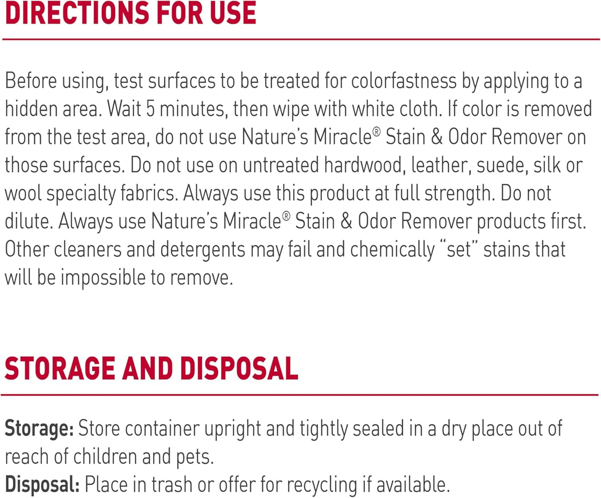 Nature's Miracle cat urine remover product label details