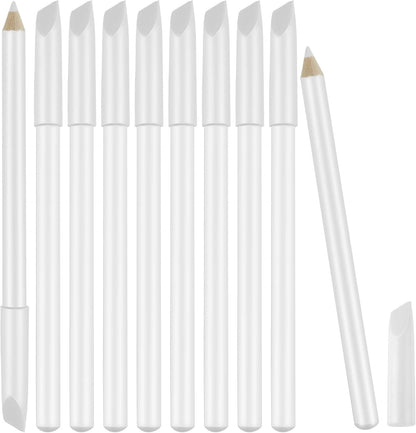Maitys 10 Pieces White Nail Pencil pack front view displaying the whitening pens and cuticle pusher caps.