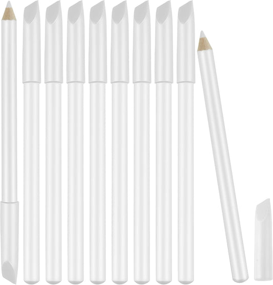 Maitys 10 Pieces White Nail Pencil pack front view displaying the whitening pens and cuticle pusher caps.