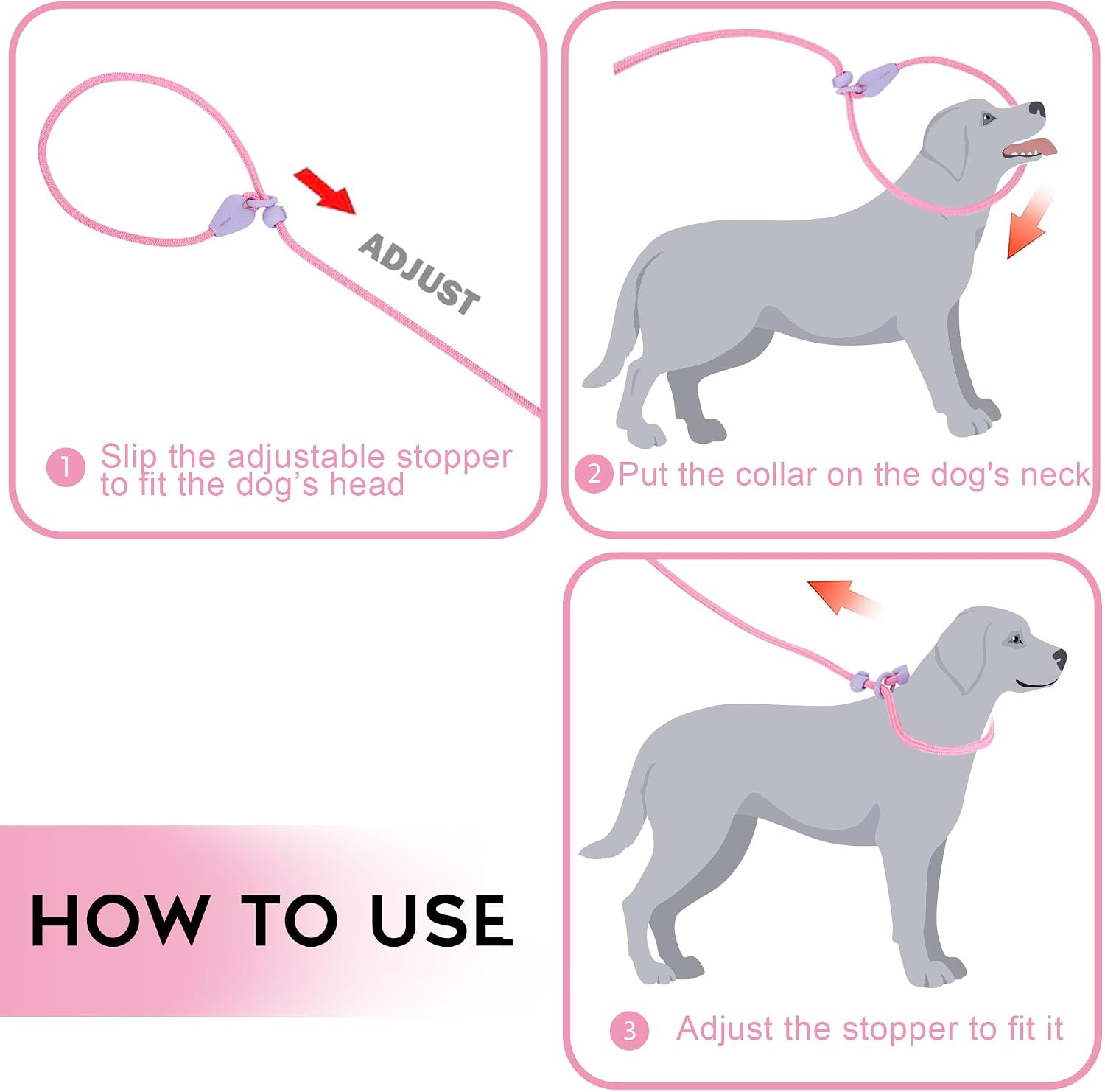 Pink six feet slip lead for dogs showing the comfortable handle loop end.
