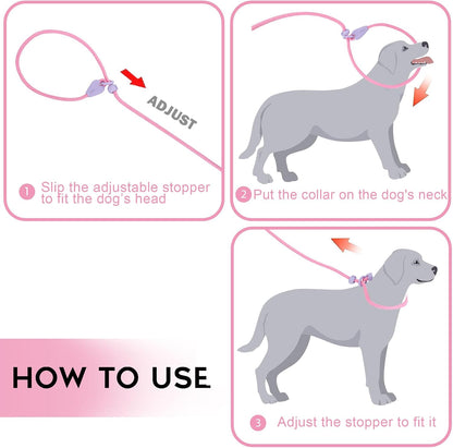 Pink six feet slip lead for dogs showing the comfortable handle loop end.