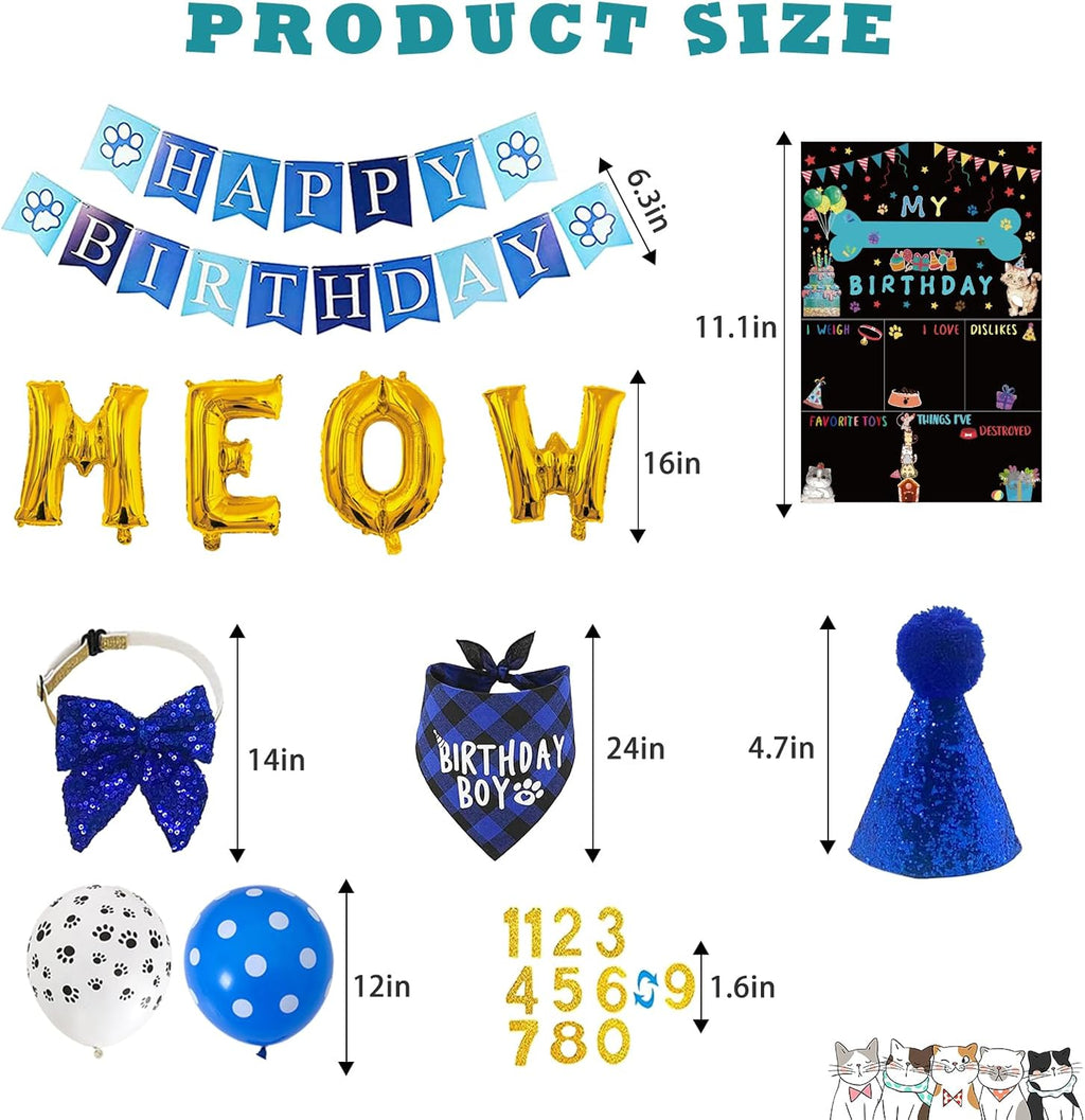 Cat birthday party hat and bow tie set